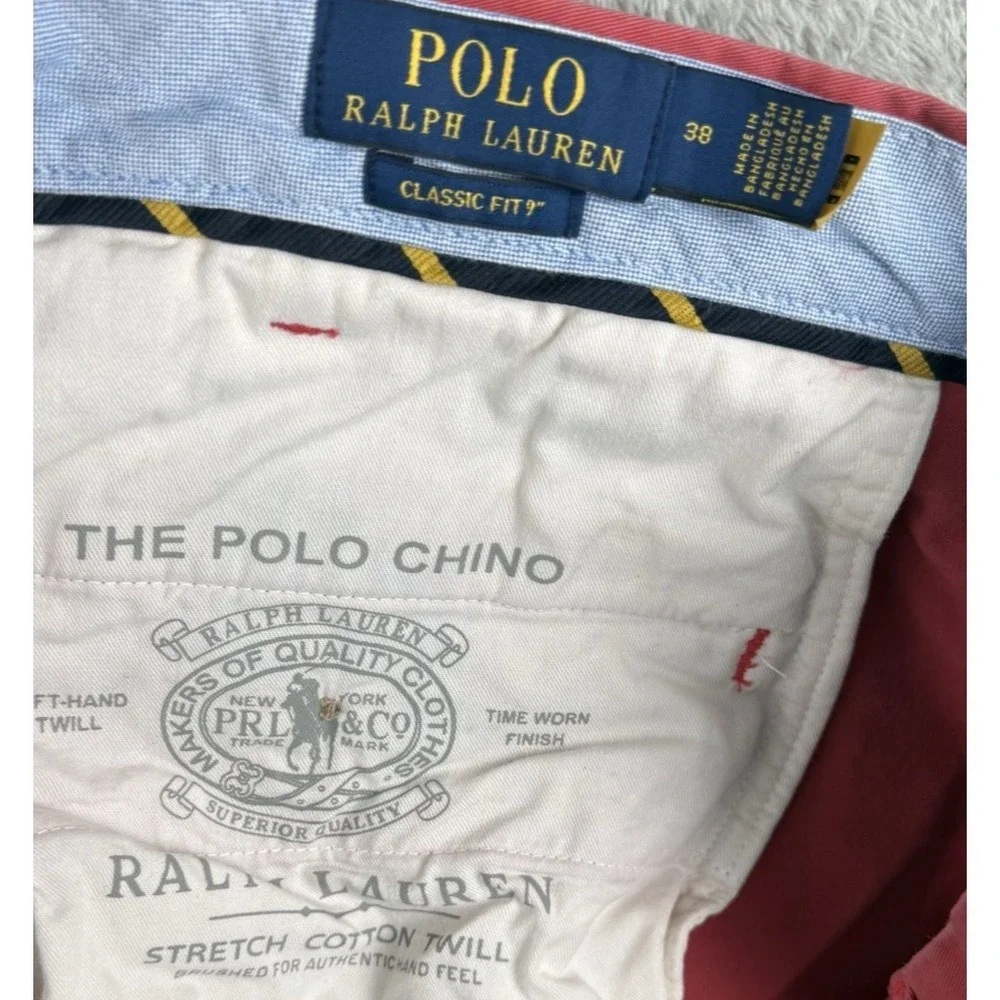 Polo Ralph‎ Lauren Chino Shorts Mens 38 Red Classic Fit 8.5'' Inseam Logo Preppy